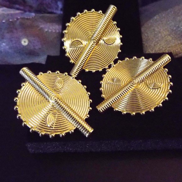 MAYAN DESIGN HALF GOLDEN COILED CIRCLES WITH CENTER BAR EARRINGS AND RING SET 9 - Picture 1 of 2